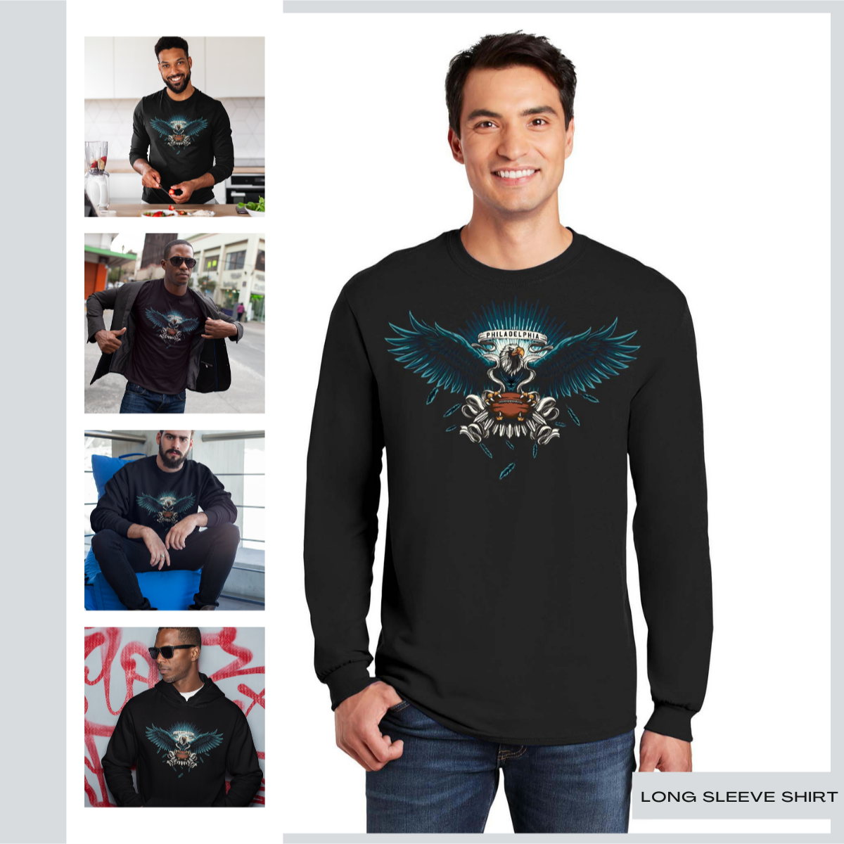 Philadelphia Football Bundle 4-Piece: Hoodie + Sweatshirt + Short Sleeve Tee + Long Sleeve T-Shirt