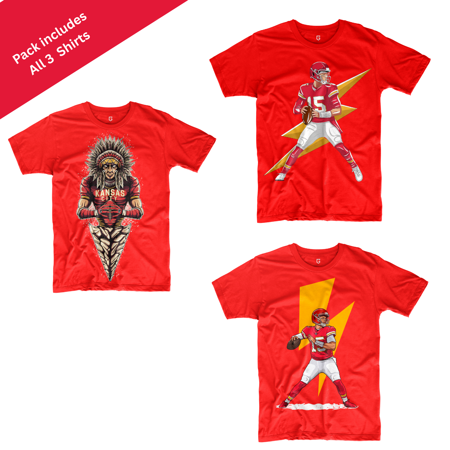 Kansas City Football 3-Pack Shirt Bundle – Red