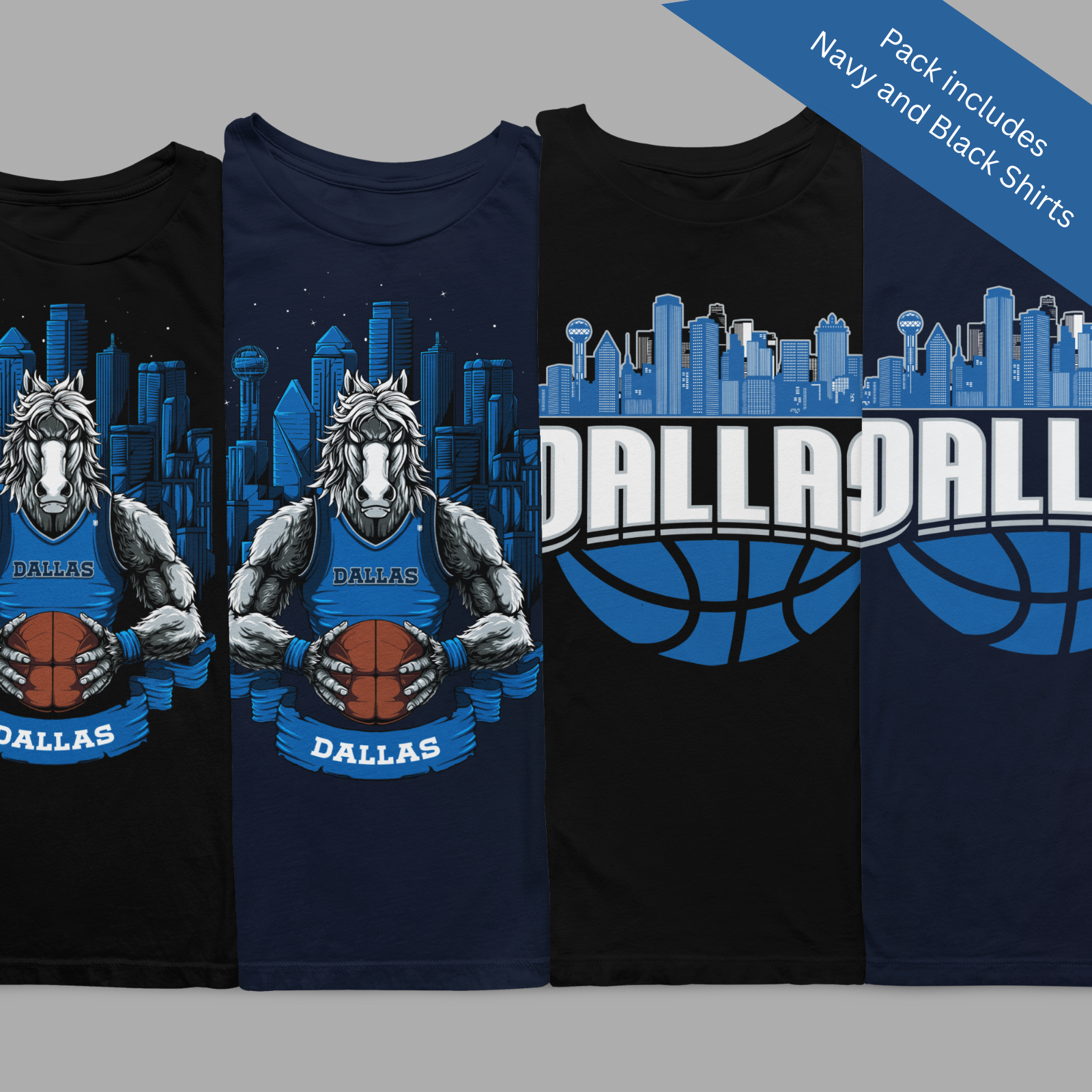Dallas Basketball 4-Pack Shirt Bundle – Black & Navy