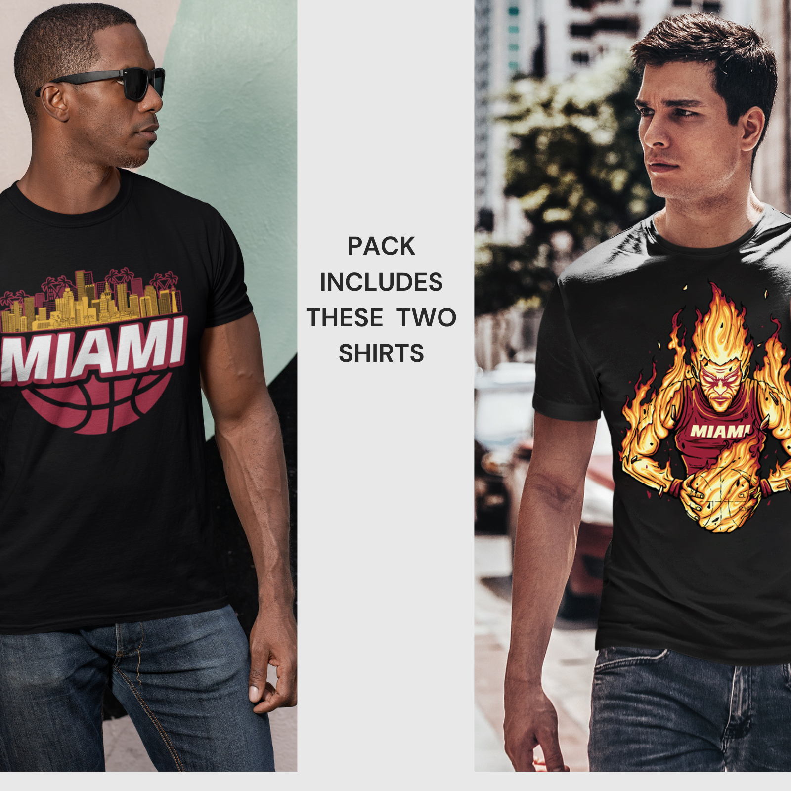 Miami Basketball Graphic Tee 2-Pack Shirt Bundle