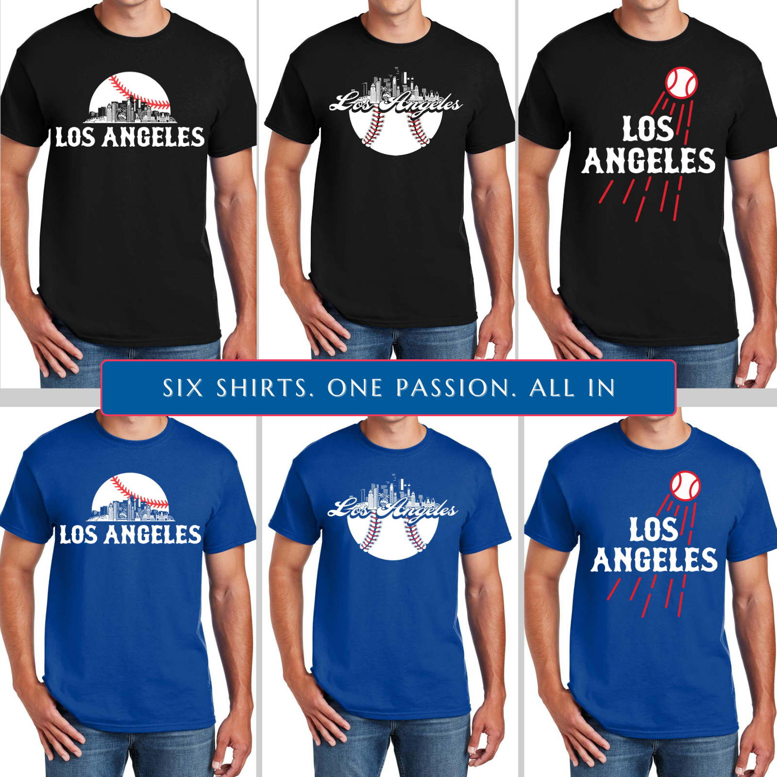 Los Angeles Baseball 6-Pack Shirt Bundle – Black & Blue