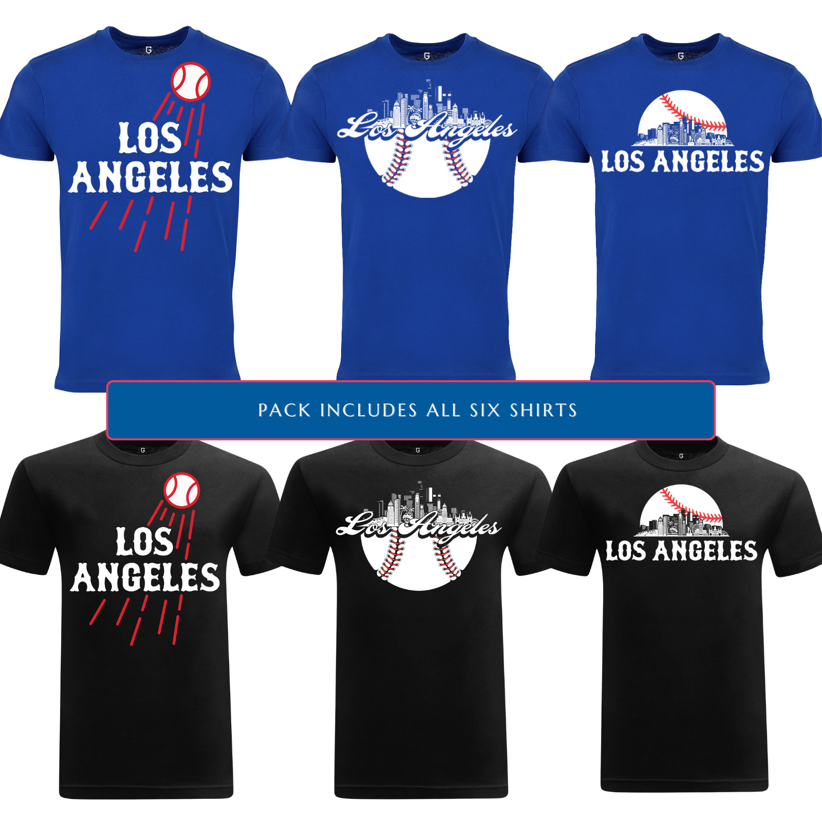 Los Angeles Baseball 6-Pack Shirt Bundle – Black & Blue