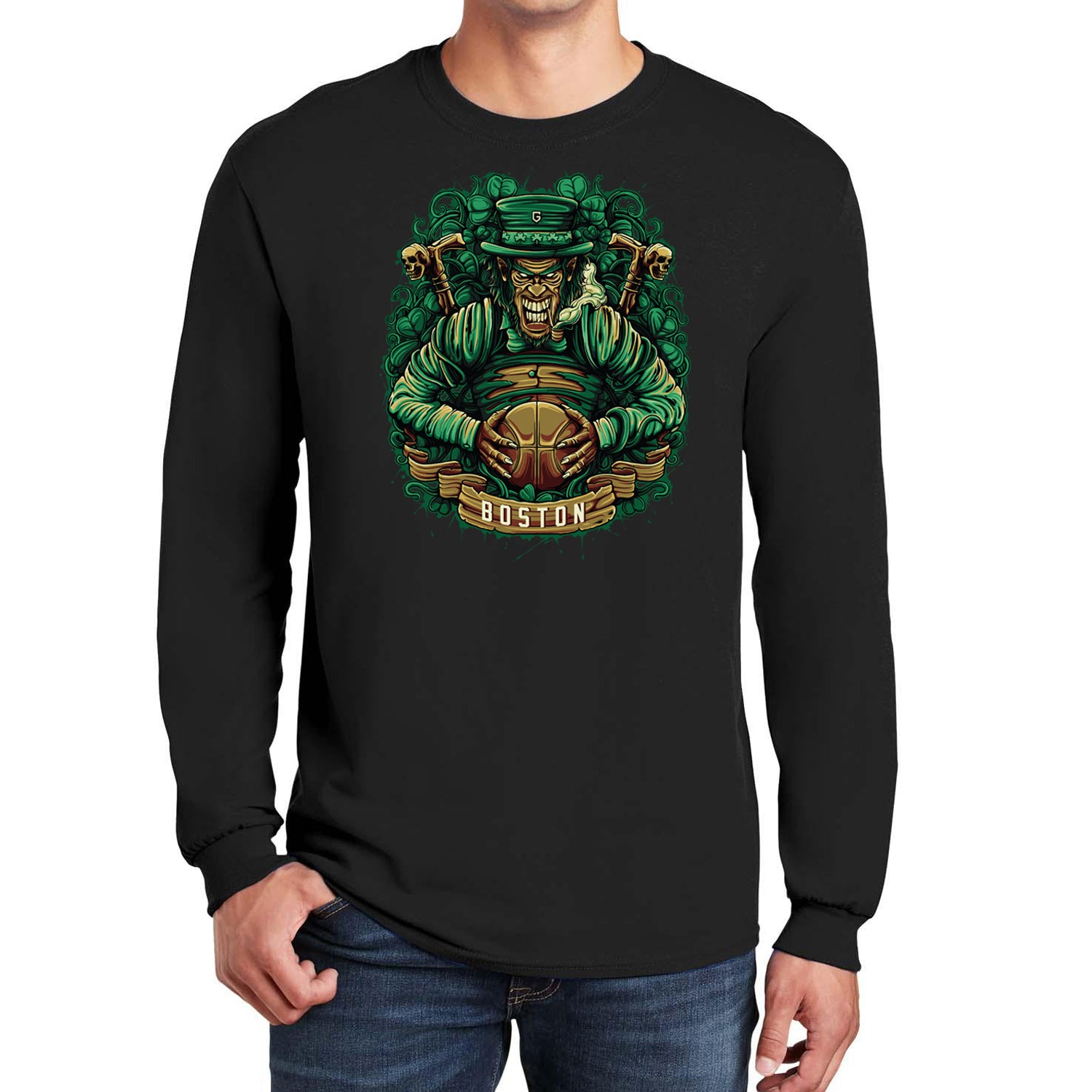 Boston Leprechaun Basketball Long Sleeve Men's T-Shirt