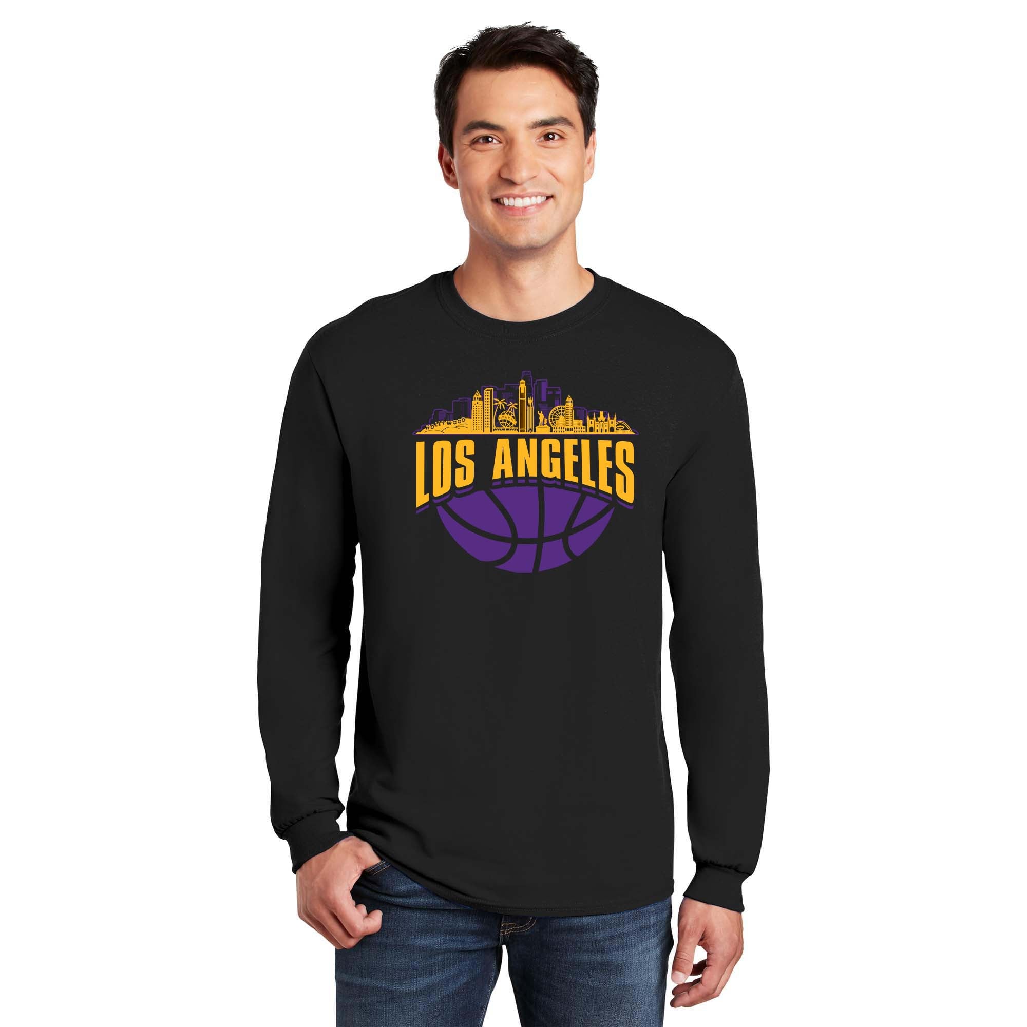 Los Angeles Basketball Skyline Men's Graphic Long Sleeve T-Shirt