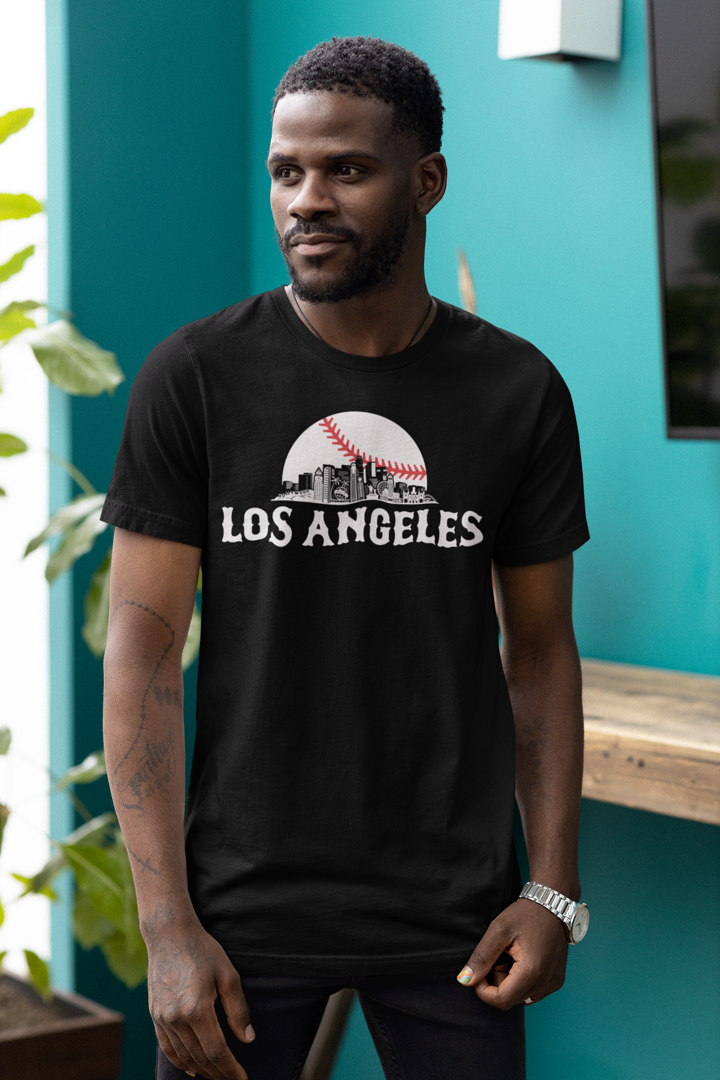 Los Angeles Baseball Skyline Sunset Men's T-Shirt