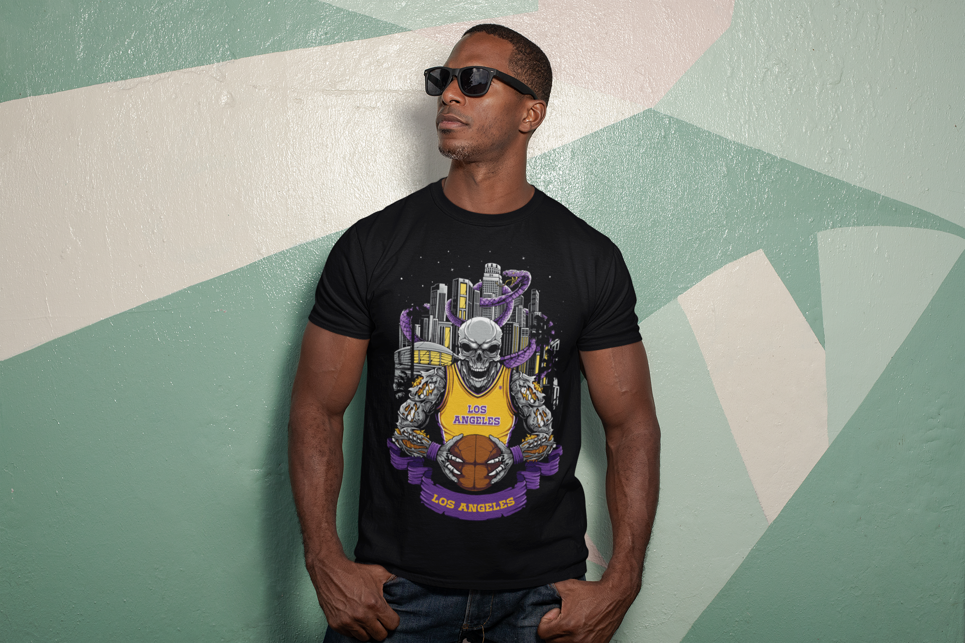 Los Angeles Basketball Skull Men's T-Shirt