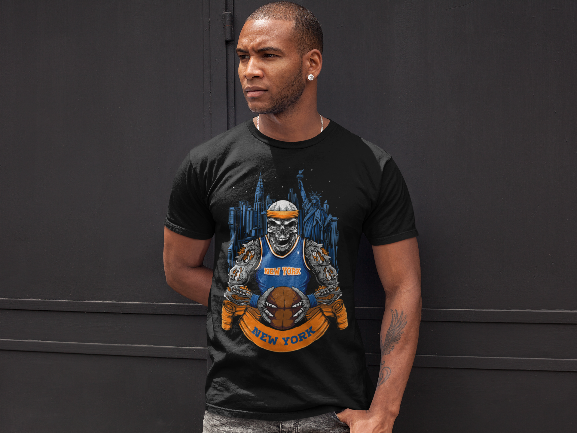 New York Basketball Skull Men's T-Shirt