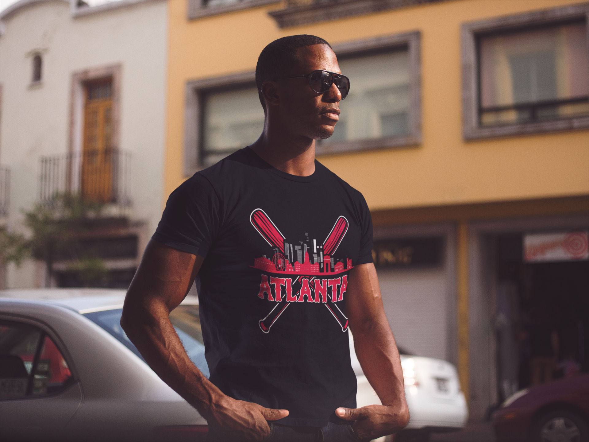 Atlanta Baseball Skyline Bat Men's T-Shirt