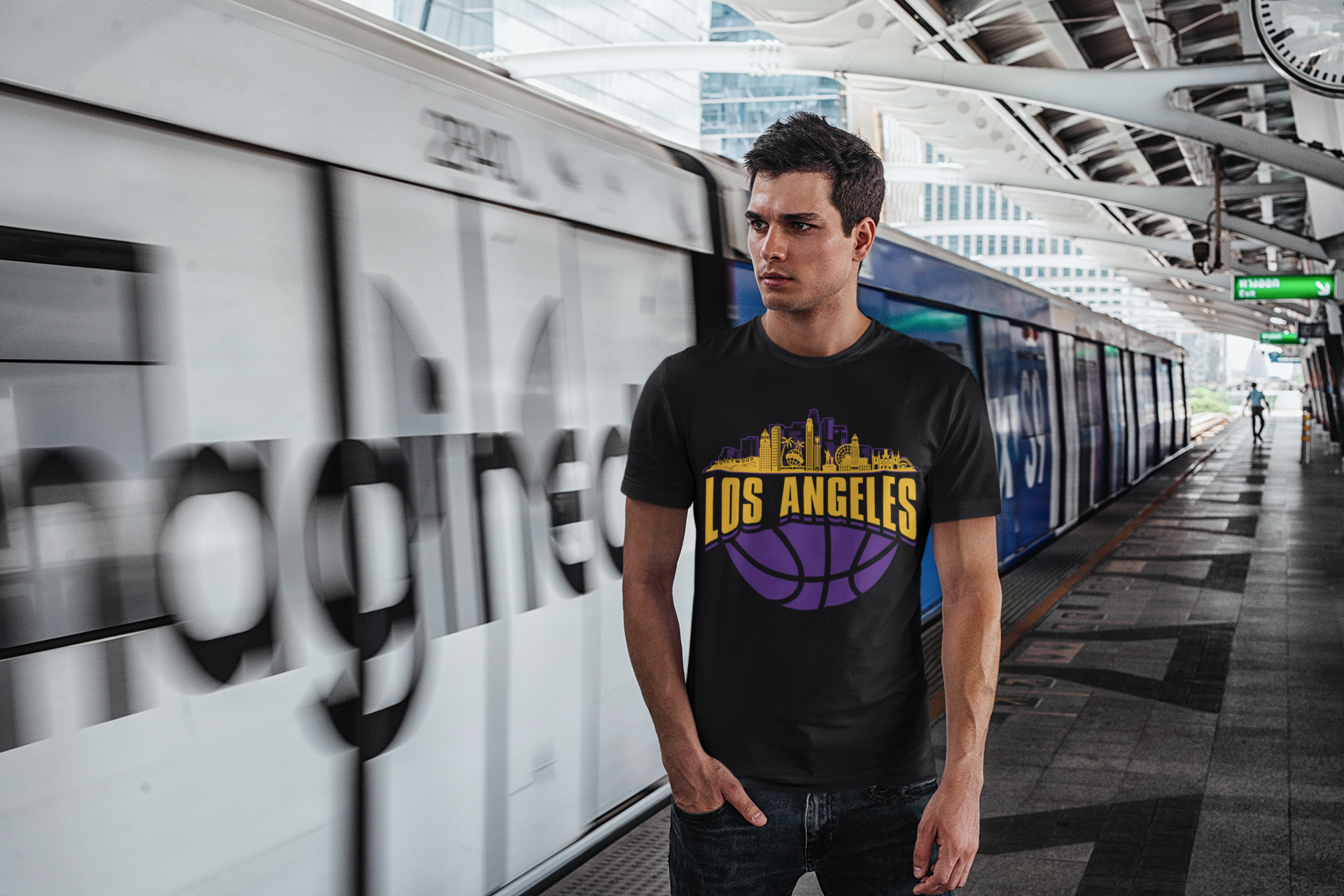 Los Angeles Basketball Skyline Men's T-Shirt