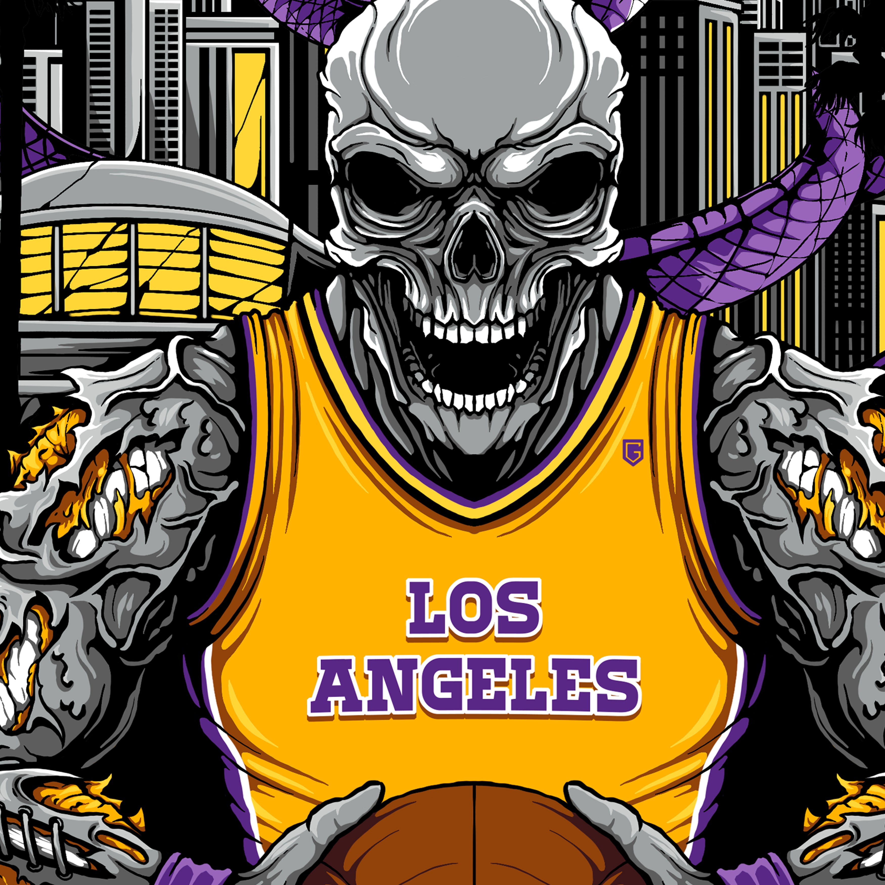 Los Angeles Basketball Skull Men's T-Shirt