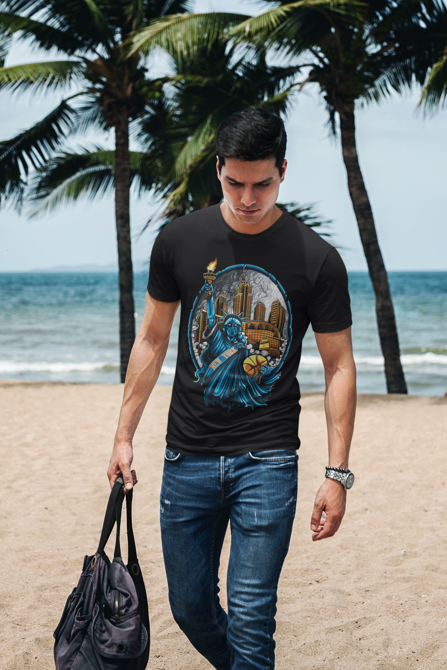 New York Basketball Statue of Liberty Men's T-Shirt