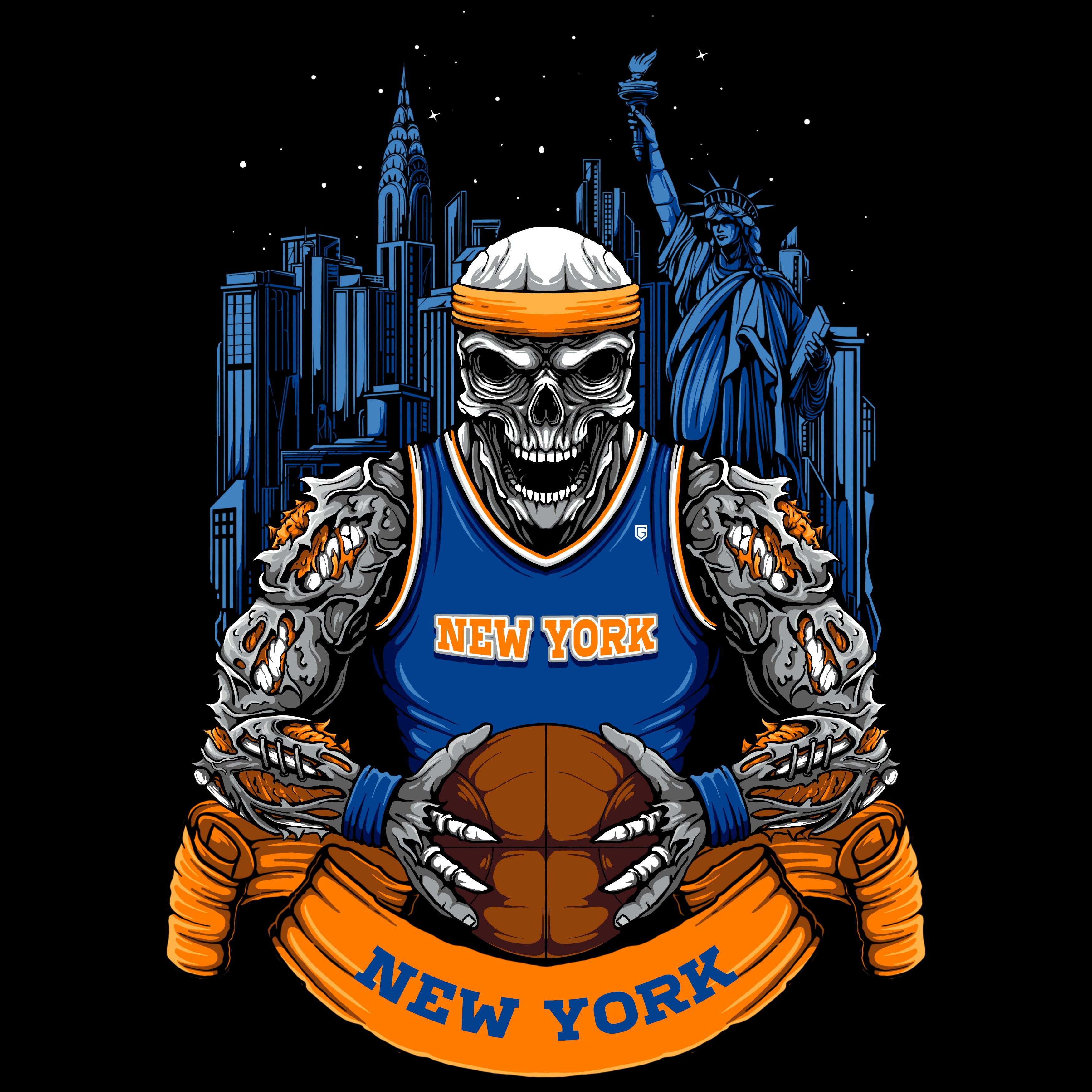 New York Basketball Skull Men's T-Shirt