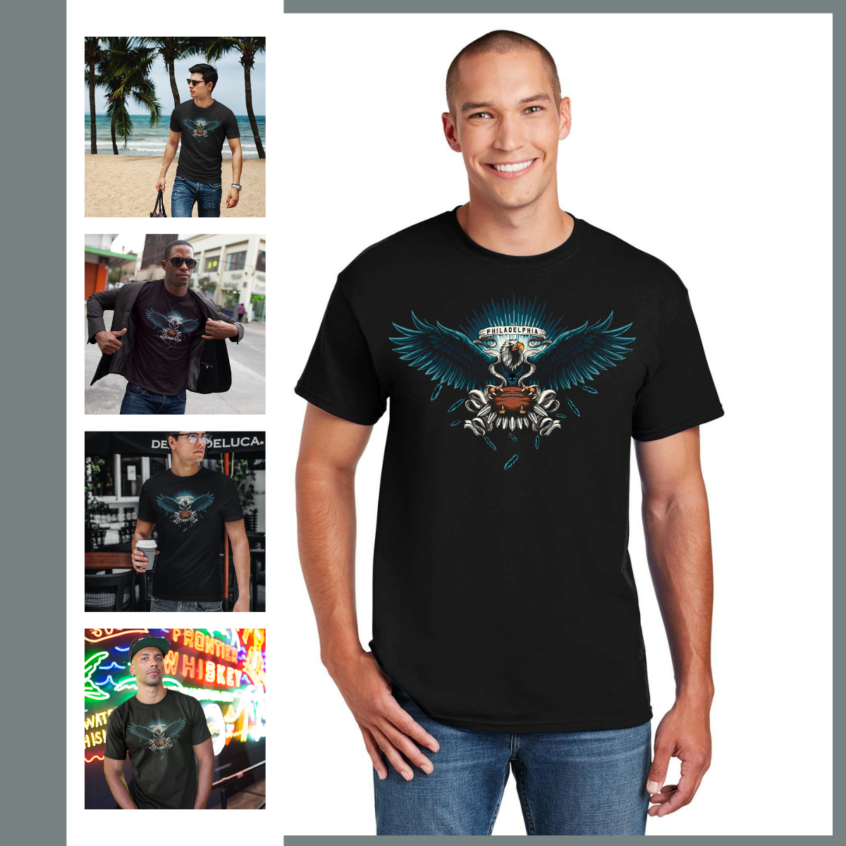 Philadelphia Football Bundle 4-Piece: Hoodie + Sweatshirt + Short Sleeve Tee + Long Sleeve T-Shirt
