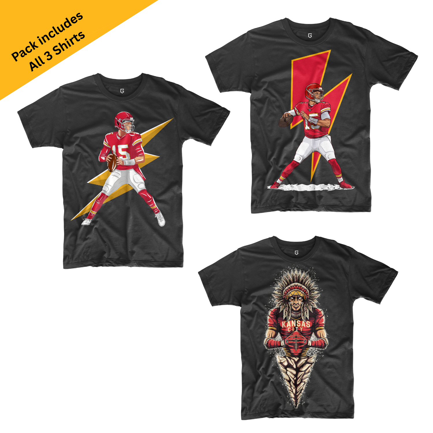 Kansas City Football 3-Pack Shirt Bundle – Black