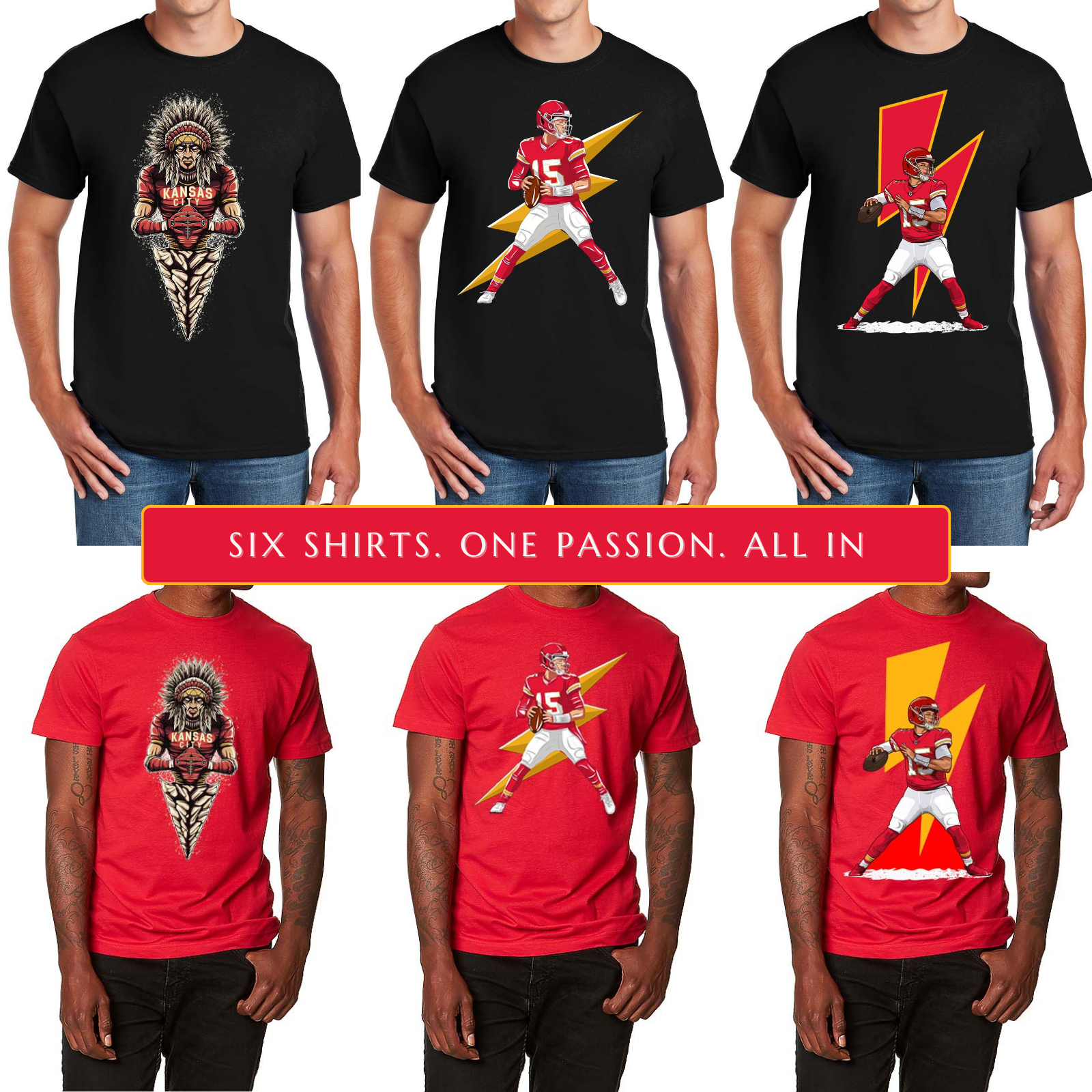 Kansas City Football 6-Pack Shirt Bundle – Black & Red