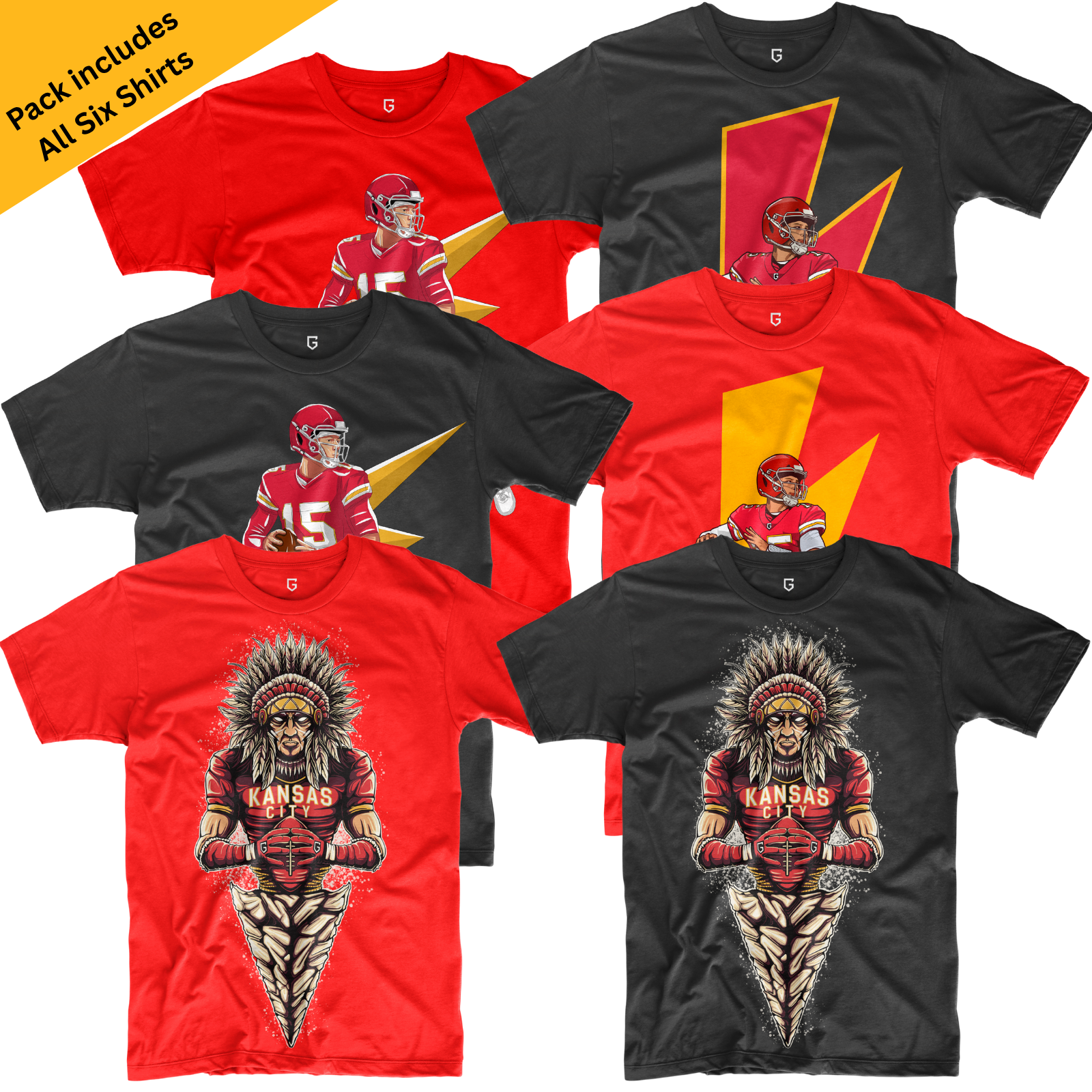 Kansas City Football 6-Pack Shirt Bundle – Black & Red