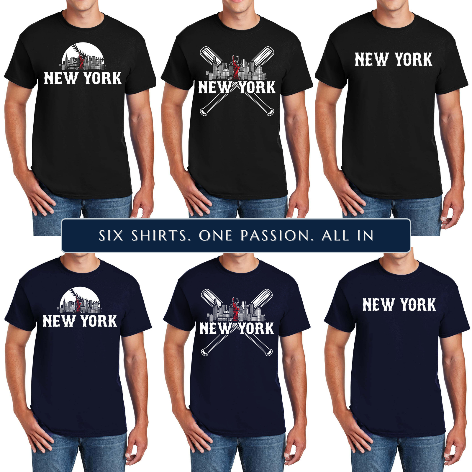 New York Baseball 6-Pack Shirt Bundle – Black & Navy