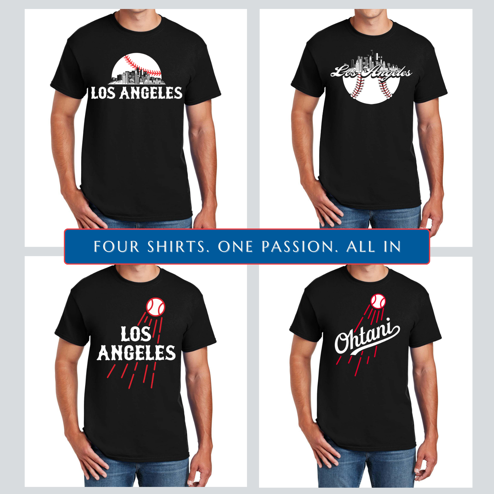 Los Angeles Baseball 4-Pack Shirt Bundle – Black