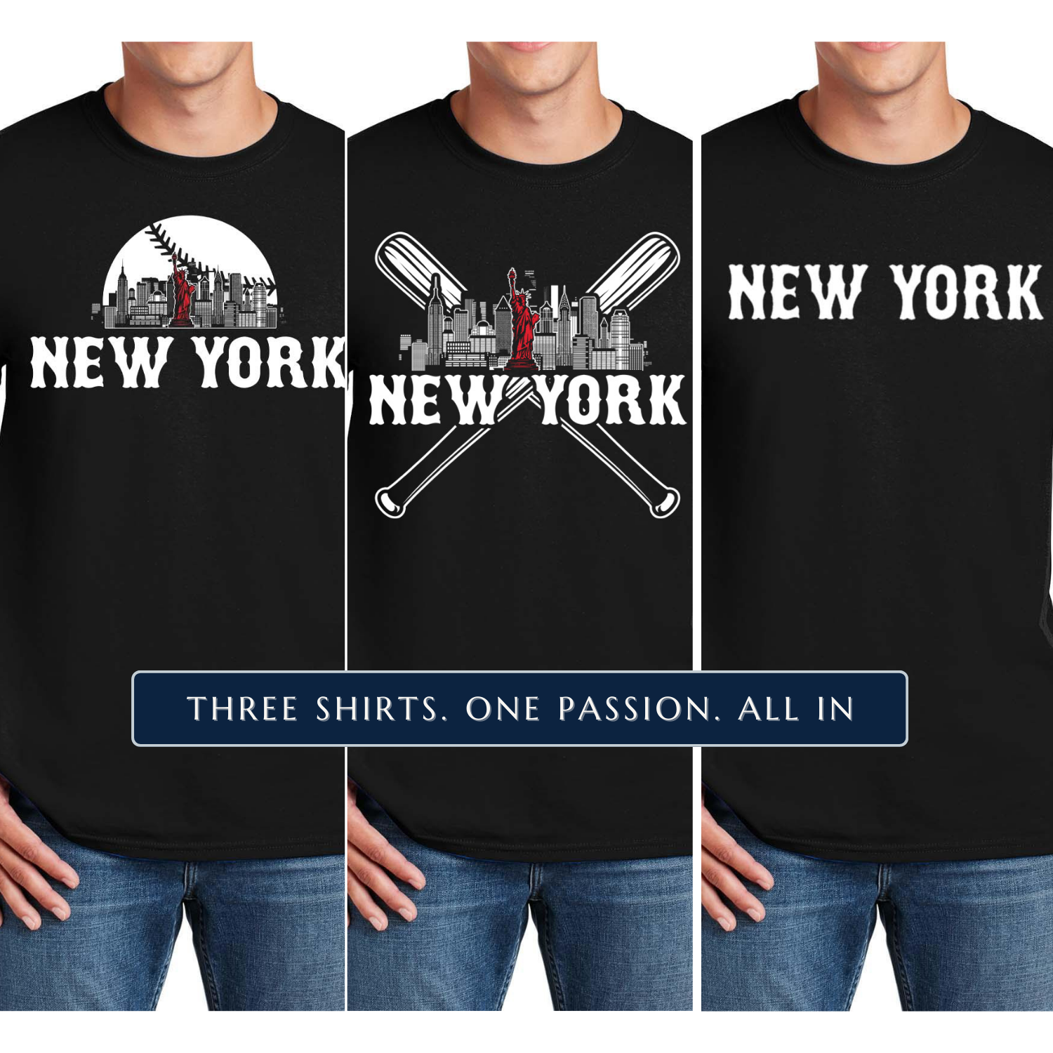 New York Baseball 3-Pack Shirt Bundle – Black