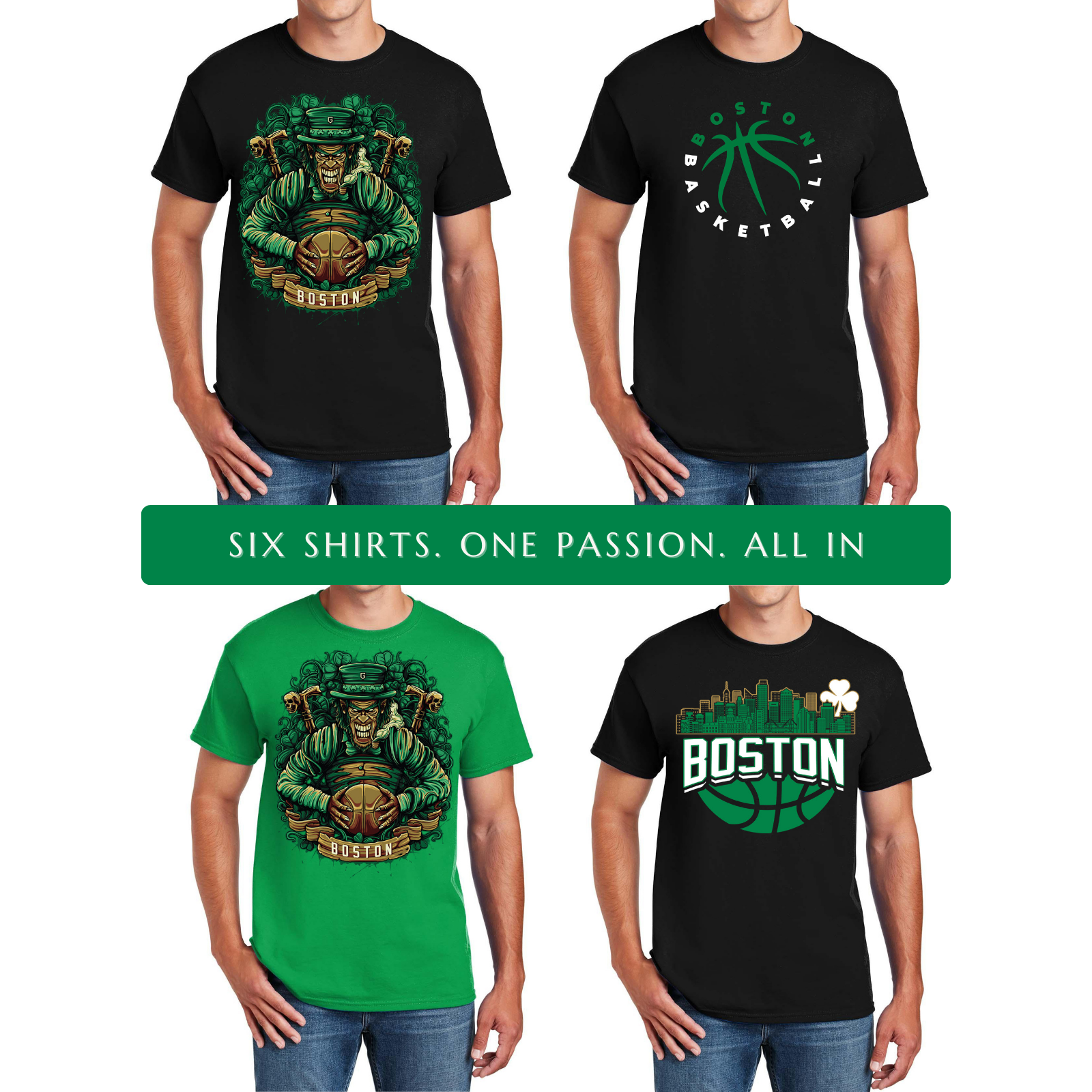 Boston Basketball 4-Pack Shirt Bundle – Black & Green