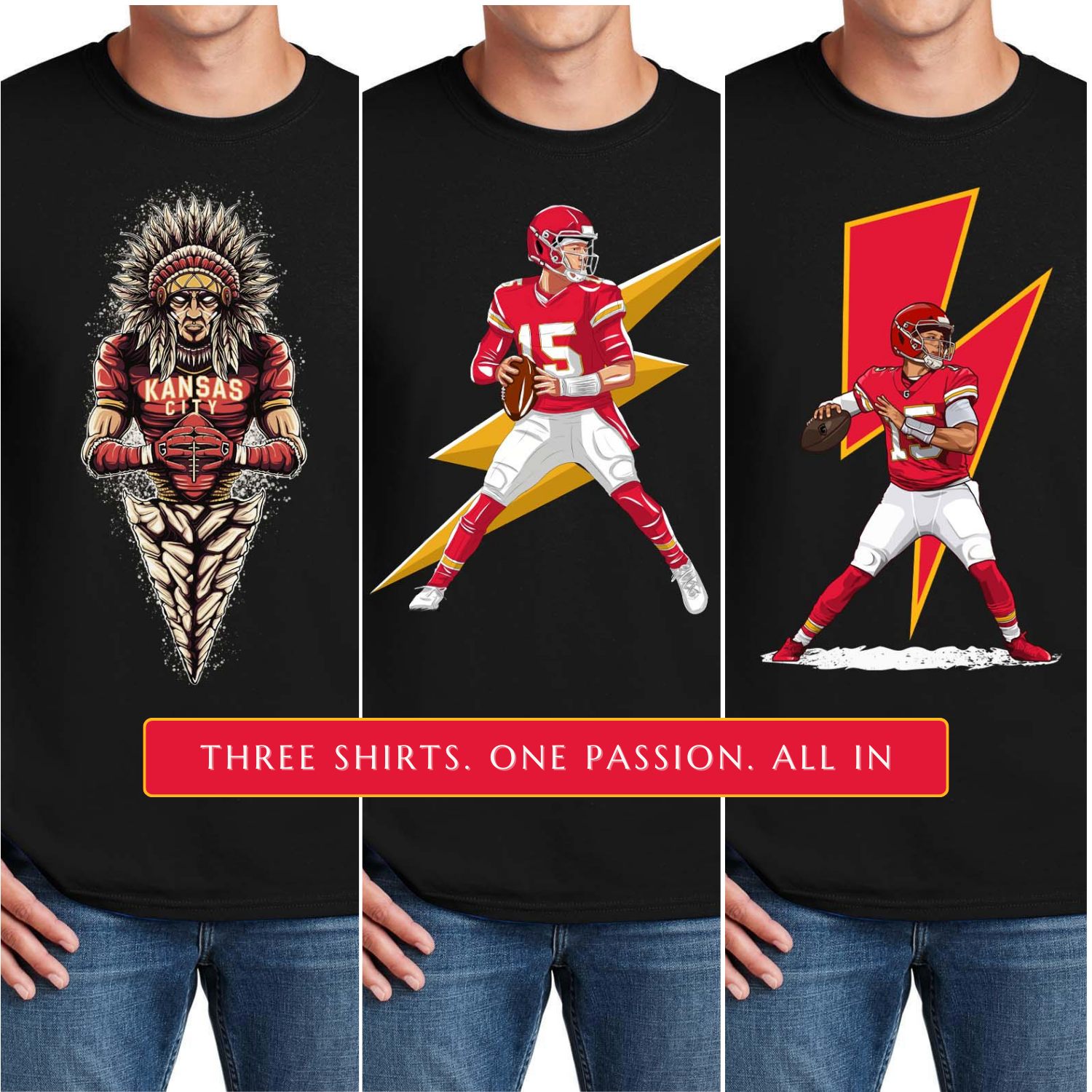 Kansas City Football 3-Pack Shirt Bundle – Black
