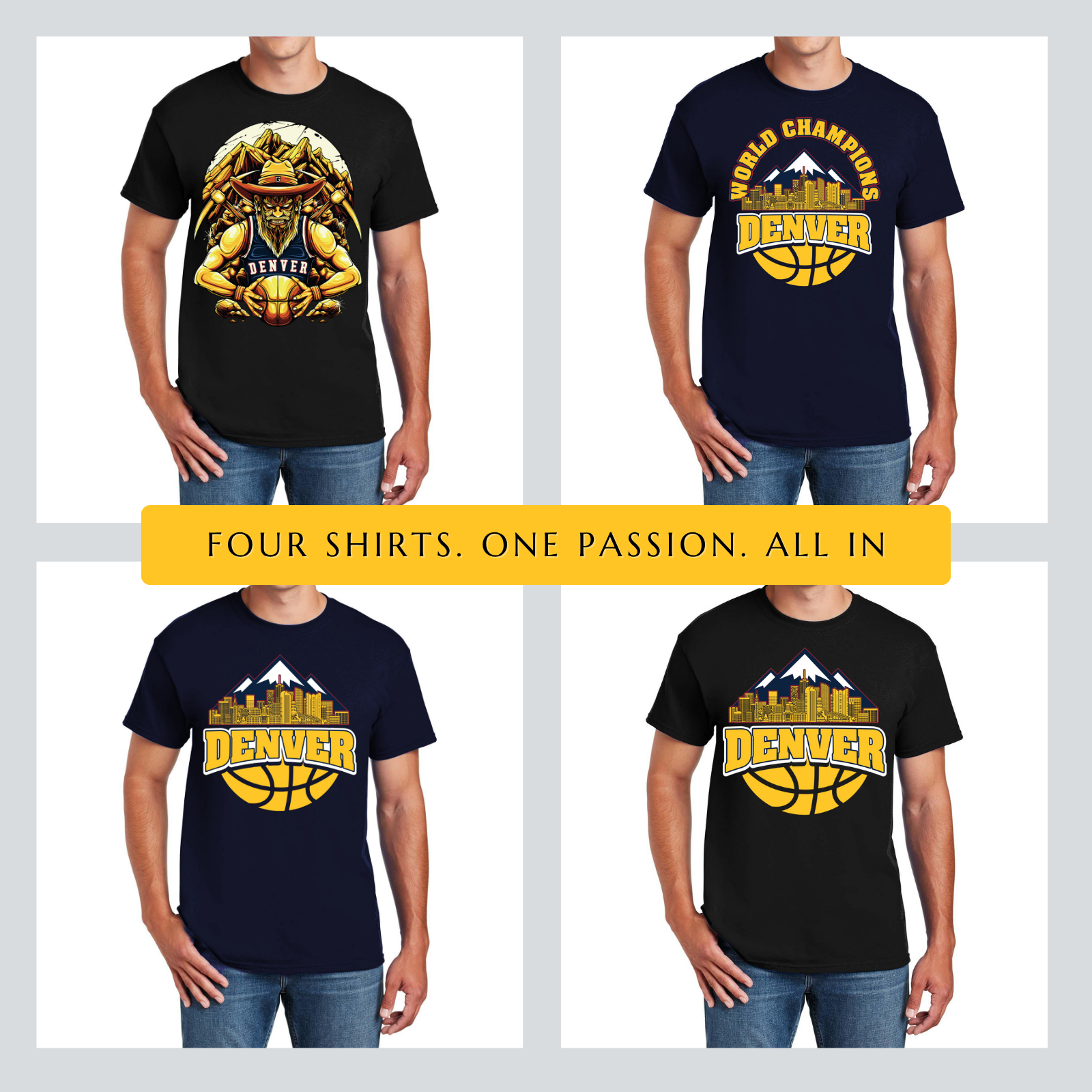 Denver Basketball 4-Pack Shirt Bundle – Black & Navy