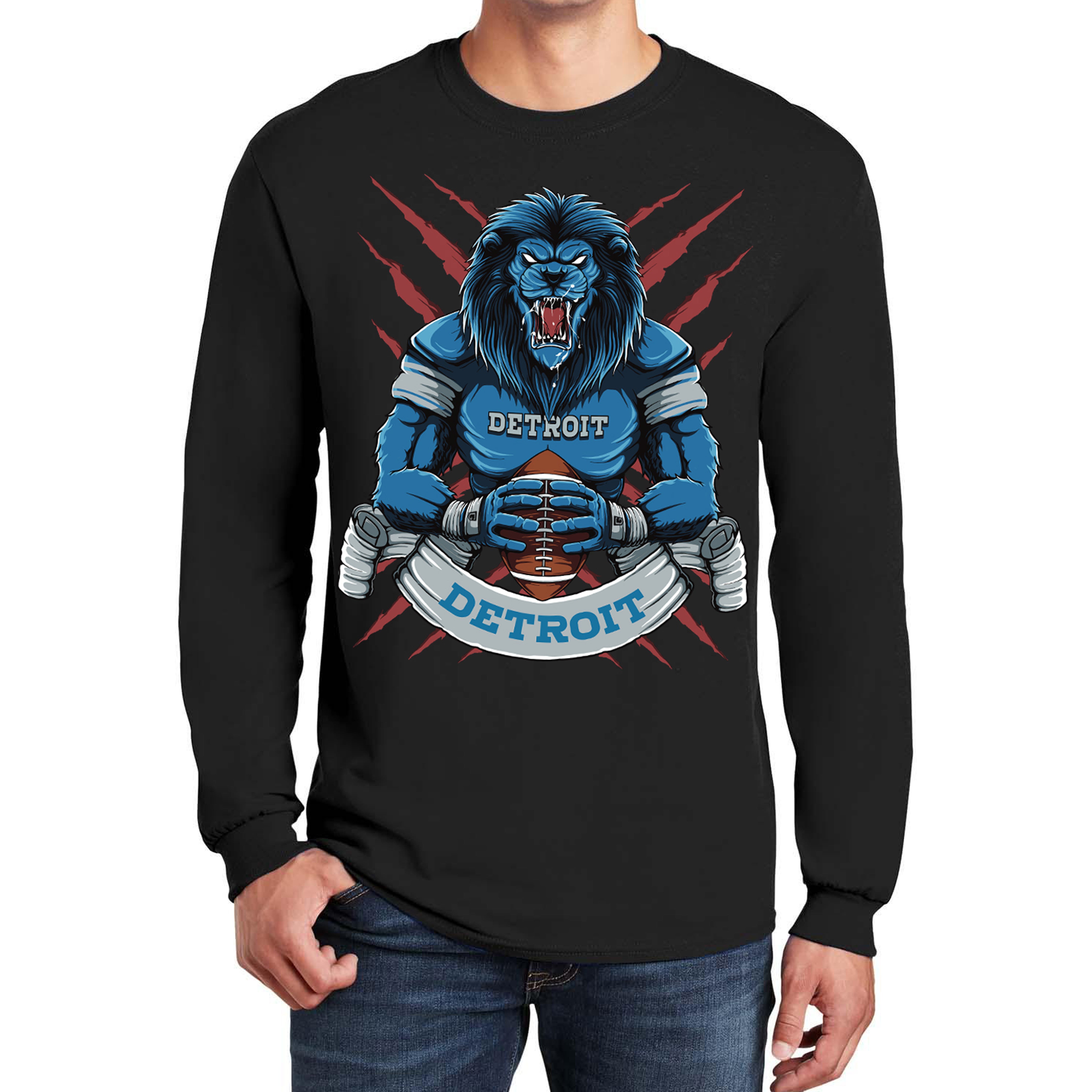 Detroit Football Long Sleeve Men's T-Shirt