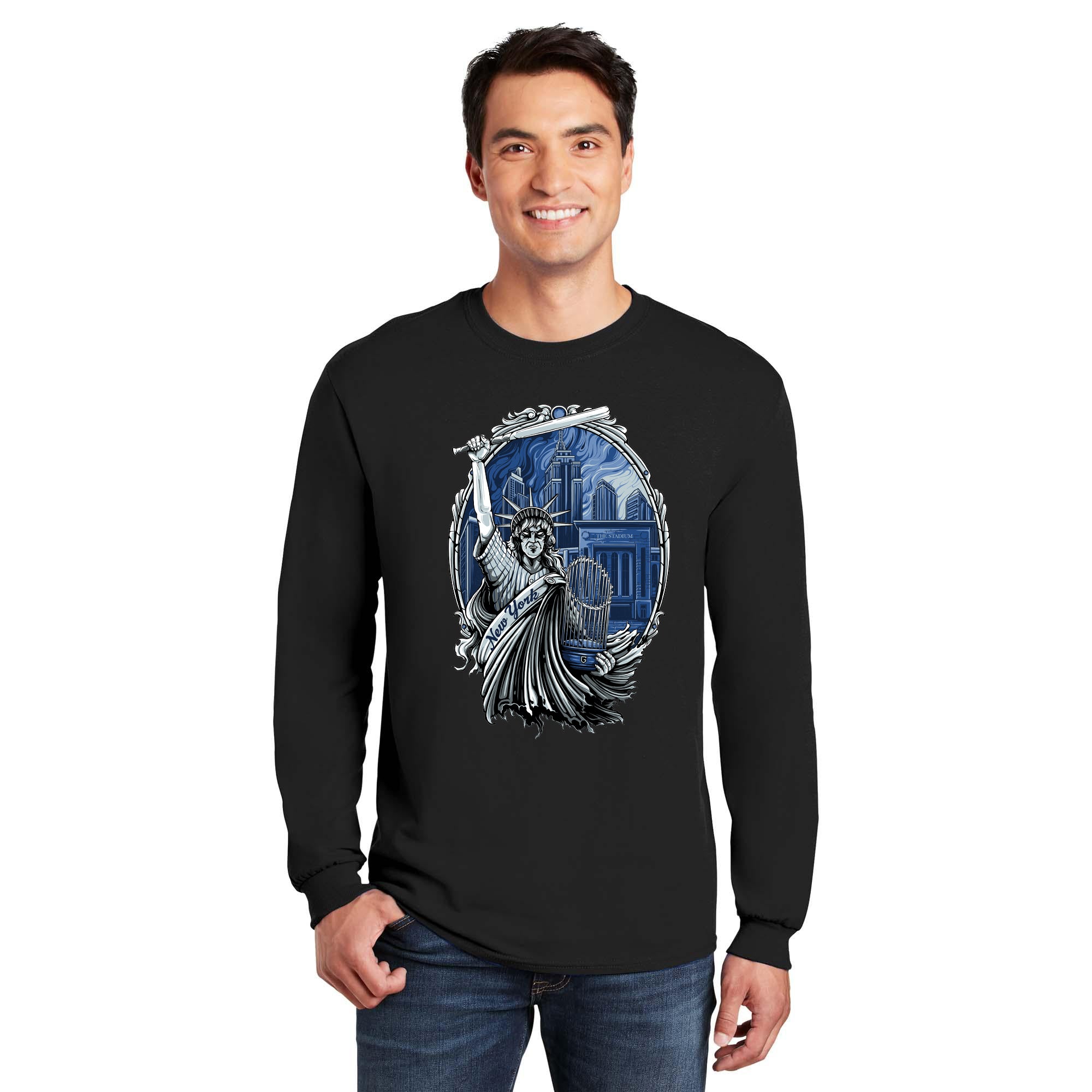 New York Baseball Lady Liberty Long Sleeve Men's Graphic T-Shirt