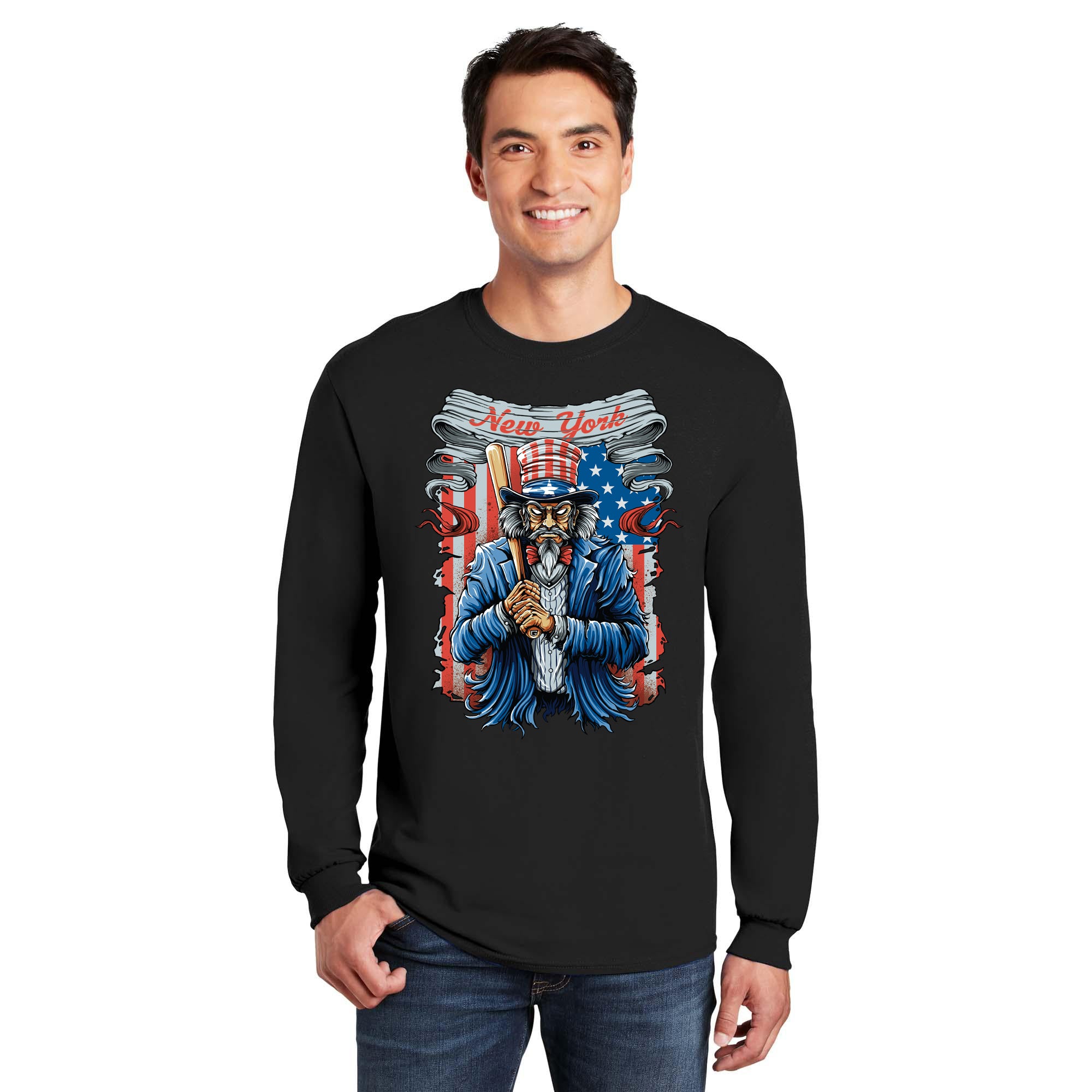 New York Uncle Sam Baseball Long Sleeve Men's Graphic T-Shirt