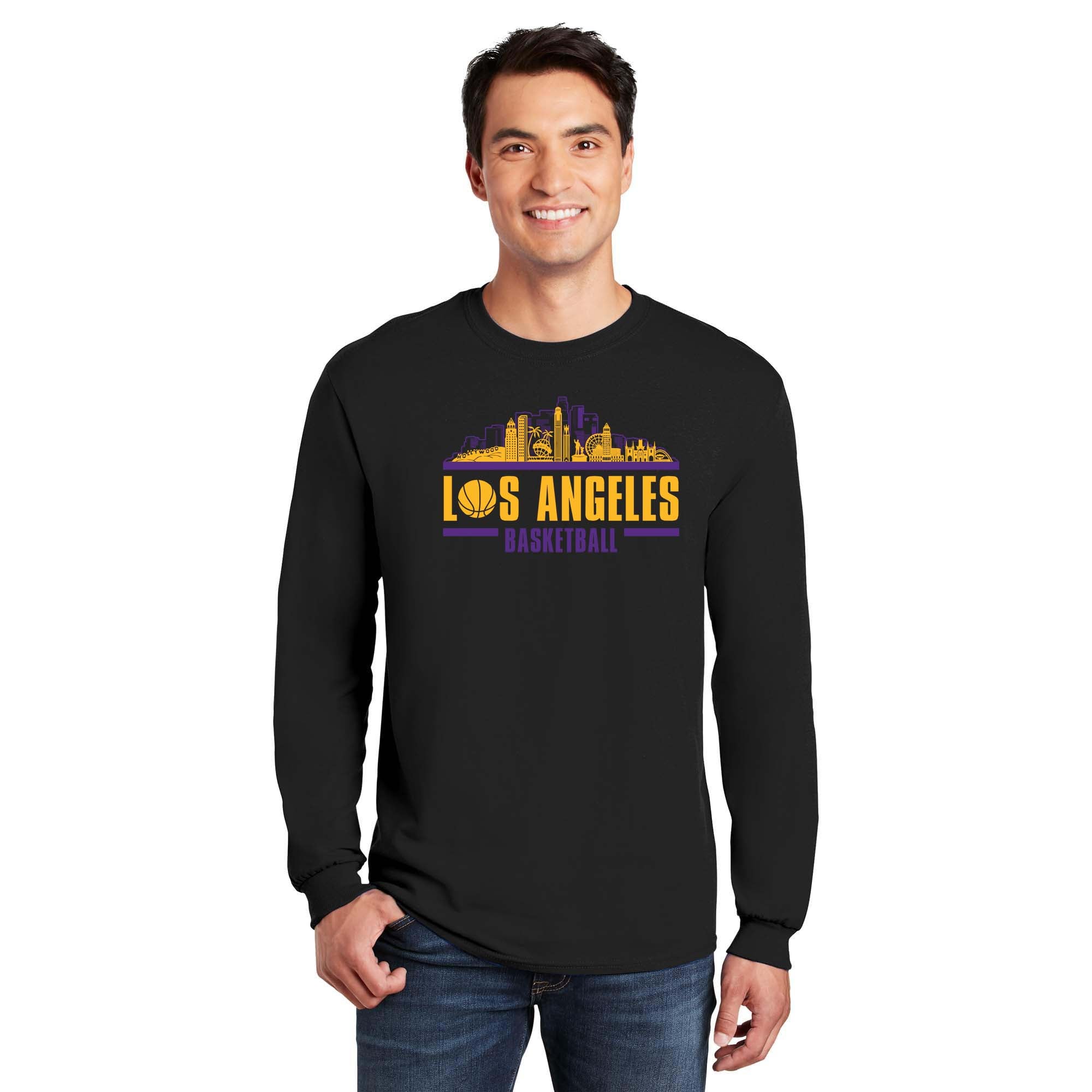 Los Angeles City Basketball Skyline Long Sleeve Men's Graphic T-Shirt