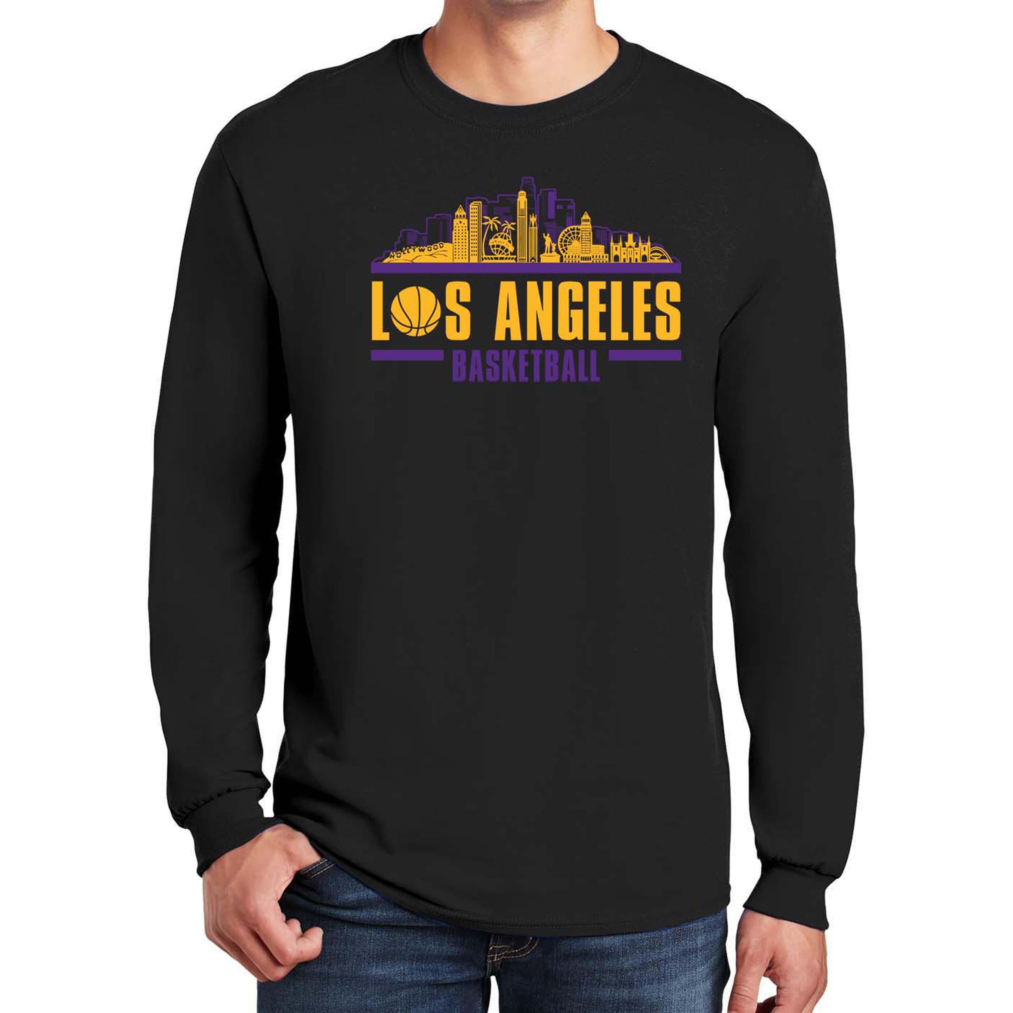 Los Angeles City Basketball Skyline Long Sleeve Men's Graphic T-Shirt