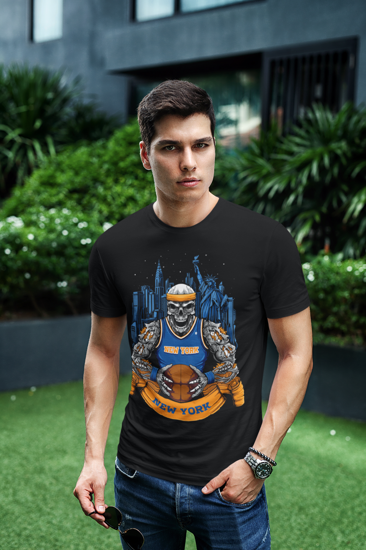 New York Basketball Skull Men's T-Shirt